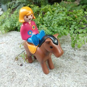 Vintage 1990 Playmobil 1-2-3 Horse and Child Equestrian Play Figures